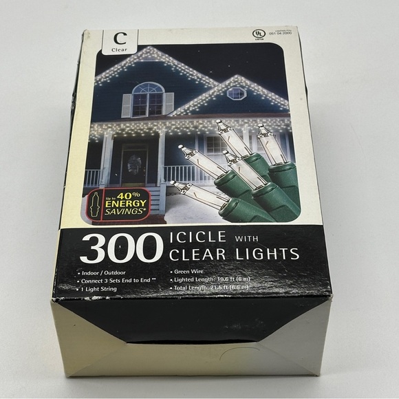 NOS Vintage Lights in Box 300 Mini Icicle Lights C Clear - Picture 1 of 6